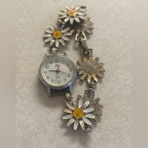 Silver Floral Watch with Yellow Accents